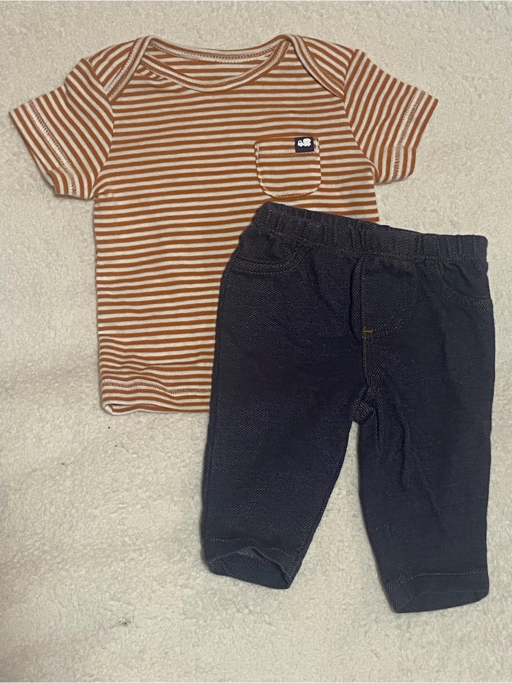 Carter's Rust & White Striped Baby Tee with Navy Pants
